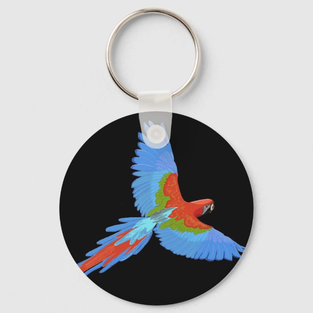 Porte-clés Macaw volant bleu et rouge (Recto)
