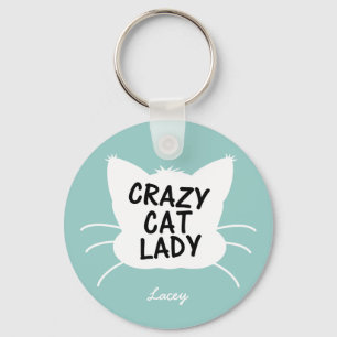 Porte-clés Madame folle personnalisée de chat - le bleu