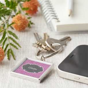 Porte-clés Magenta Chevron Porte - clé de boutons personnalis