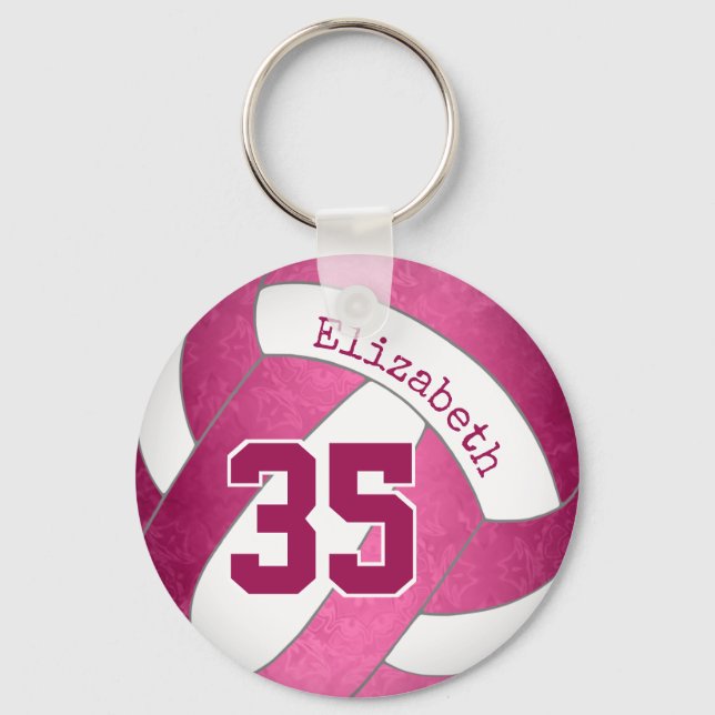 Porte-clés magenta rose personnalisées girly volleyball (Recto)