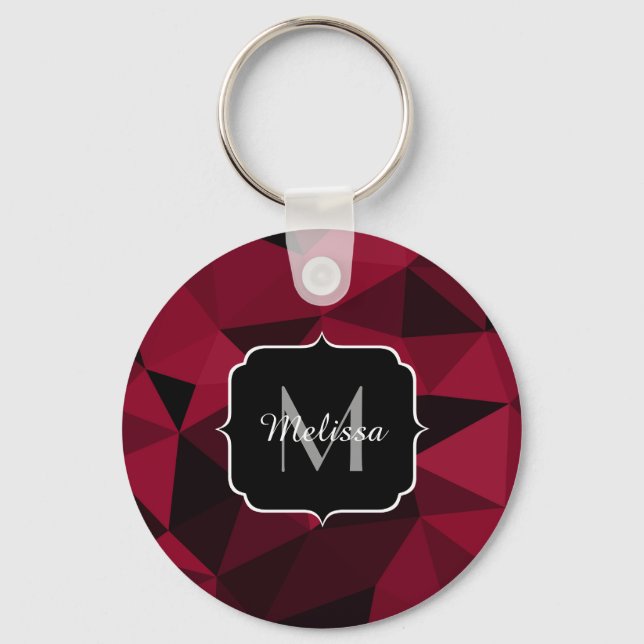 Porte-clés Magenta rose rouge noir géométrie motif Monogramme (Recto)
