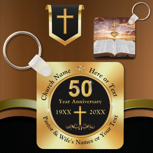 Porte-clés Magnifique, 50ème anniversaire de l'église, Fête F (50th Church Anniversary. Cheap Church Favors. Small gifts for church members. 50th Christian Favors.)