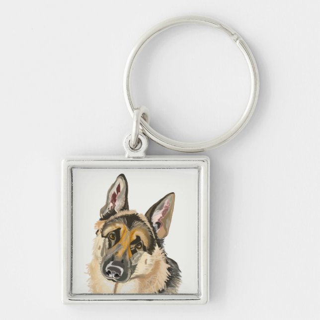 Porte-clés Magnifique dessin de clé de berger allemand, chien (Devant)
