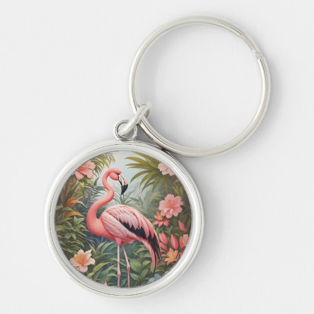 Porte-clés Magnifique oiseau de Flamant rose rose tropical (Devant)