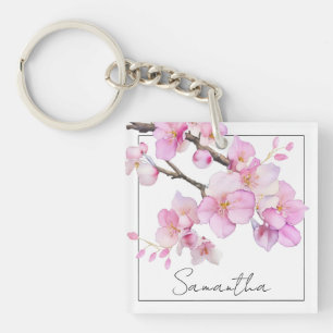 Porte-clés Magnifiques fleurs de cerisier rose à l'aquarelle