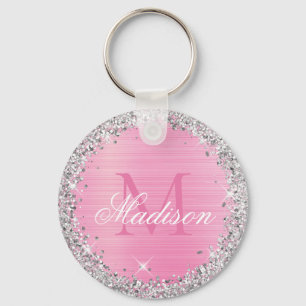Porte-clés Maigre rose brossé Métal Parties scintillant argen