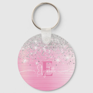 Porte-clés Maigre rose brossé Métal Parties scintillant argen