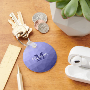 Porte-clés Maille violet bleu gris foncé motif Monogramme