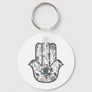 Porte-clés Main florale tirée par la main simple de Hamsa