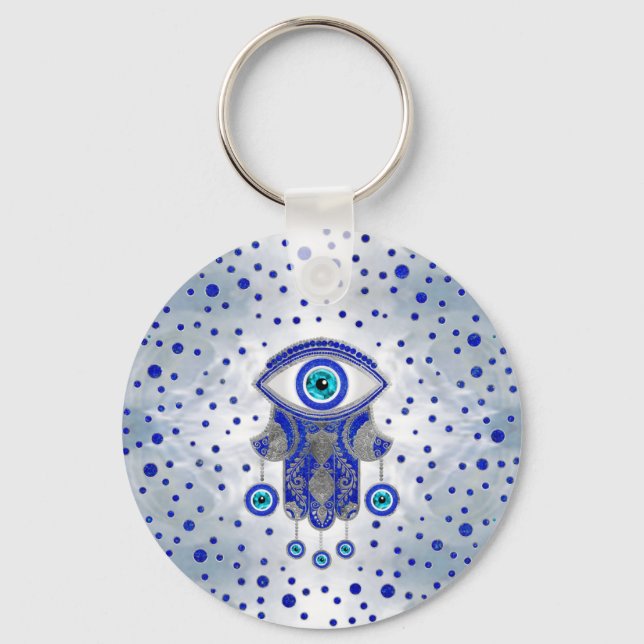 Porte-clés Main Hamsa - Main de Fatima Lapis Lazuli et Argent (Recto)