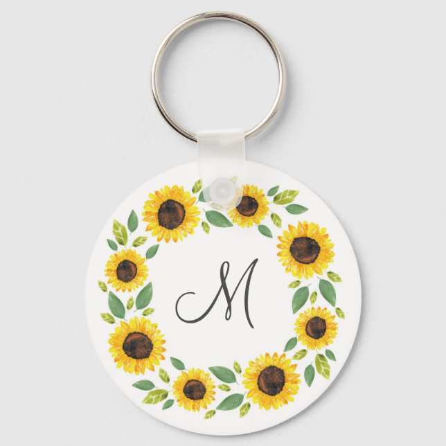 Porte-clés Main Painted Watercolor Sunflower (Recto)
