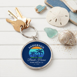 Porte-clés Maison de plage Nom de famille Palmiers Premium