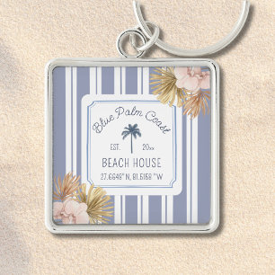 Porte-clés Maison de plage rayures bleues Côtière Boho Fermet