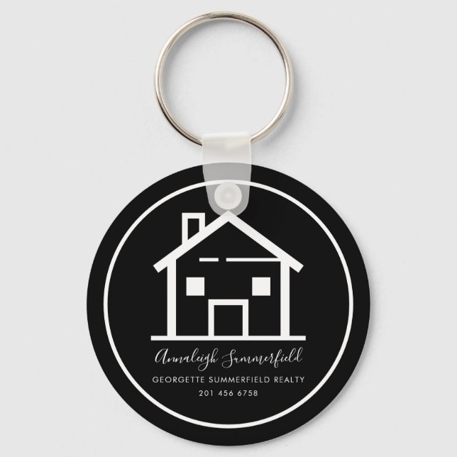 Porte-clés Maison immobilière blanche Noir (Recto)