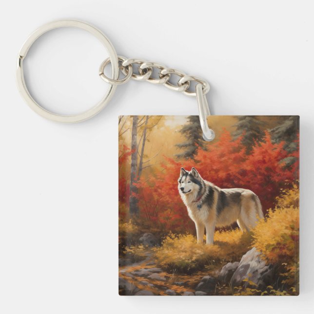 Porte-clés Malamute en Alaska à l'automne Feuilles automne in (Devant)