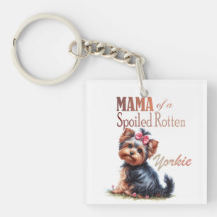 Porte-clés Mama d'un rose éclaté Yorkie Aquarelle Art