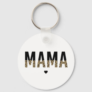 Porte-clés Mama Empreinte de léopard Typographie Maman Cadeau
