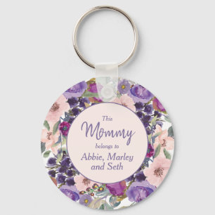 Porte-clés Maman appartient à floral rose blush violet