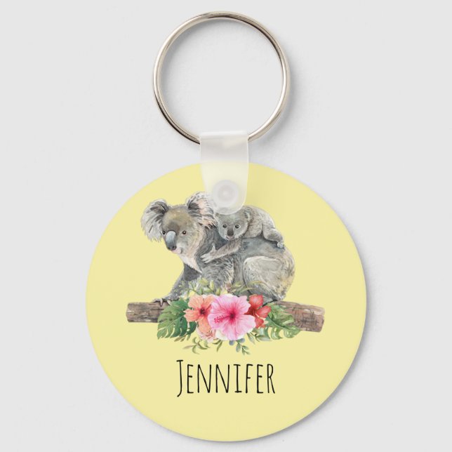 Porte-clés Maman & Bébé Koala Ours Aquarelle mignonne (Recto)