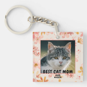Porte-clés Maman Chat Rose Floral Photo