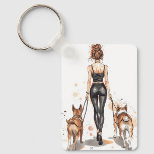 Porte-clés Maman de Chien   Femme Stylée qui Promè