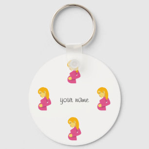 Porte-clés Maman enceinte d'Emoji et '' votre nom ici "