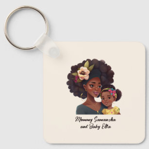 Porte-clés Maman et fille noire personnalisée (8)