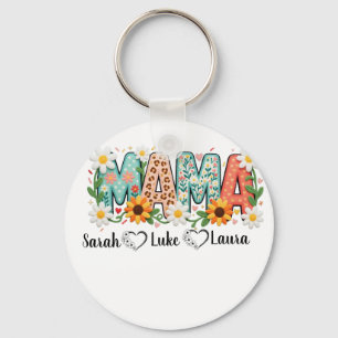 Porte-clés Maman Florale avec prénoms des enfants