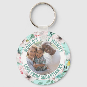 Porte-clés Maman Modèle photo personnalisé Motif de fleurs