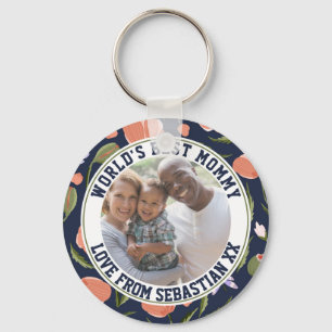 Porte-clés Maman Modèle photo personnalisé Motif de fleurs