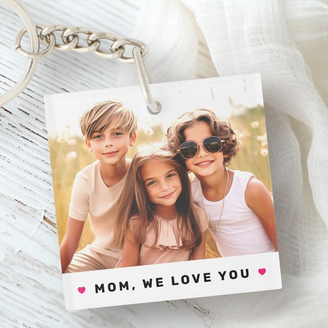 Porte-clés Maman nous t'aimons coeur mère photo de jour (Mom we love you hearts mothers day photo keychain)