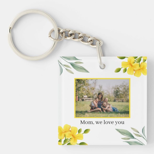 Porte-clés Maman Nous Vous Aimons Floral Jaune Photo (Devant)