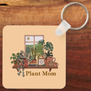 Porte-clés Maman Plante Boho Jardin Intérieur Aquarelle 