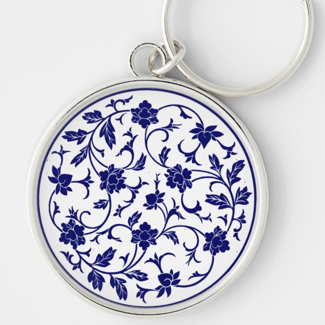 Porte-clés Mandala blanc et bleu chinois antique (Devant)