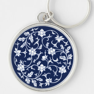 Porte-clés Mandala blanc et bleu chinois antique