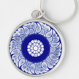 Porte-clés Mandala blanc et bleu chinois antique