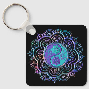 Porte-clés Mandala bleu et violet
