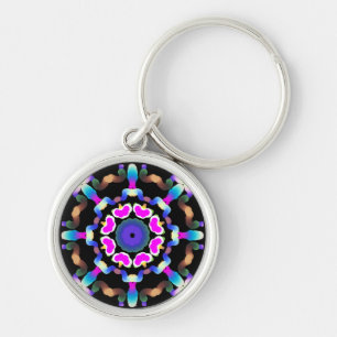Porte-clés *~* Mandala bleu rose néon en noir