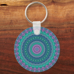 Porte-clés Mandala coloré aux tons de bijoux Groovy Hippie Tr