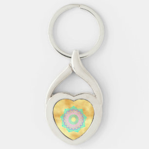 Porte-clés Mandala Coloré sur Fond Doré Clair
