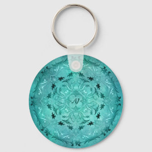 Porte-clés Mandala de grunge à fleurs ethniques turquoise