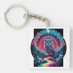 Porte-clés Mandala de hibou psychédélique - Art forestier tri