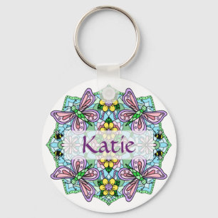 Porte-clés Mandala de papillon rose et bleu personnalisé