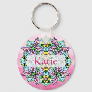 Porte-clés Mandala de papillon rose et bleu personnalisé