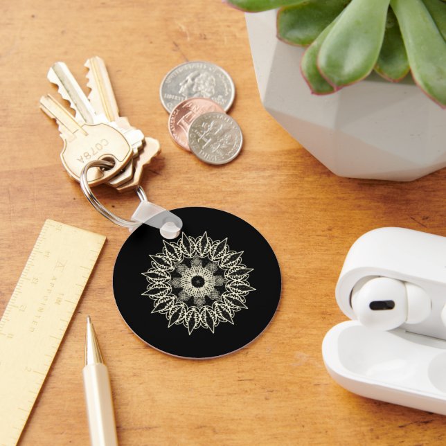 Porte-clés  Mandala dentelle géométrique blanc cassé (Bureau)