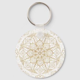 Porte-clés Mandala d'or à la main stylisée