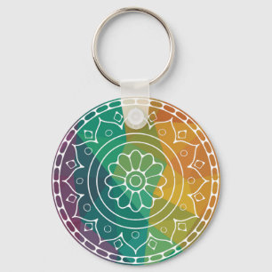 Porte-clés Mandala flower india arc-en-ciel design chic boho