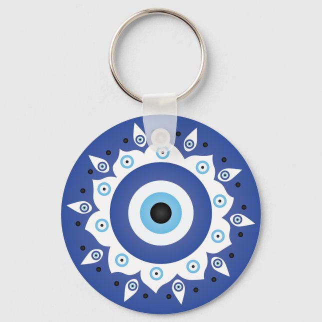 Porte-clés Mandala Grec Mal Oeil Bleu Blanc (Recto)