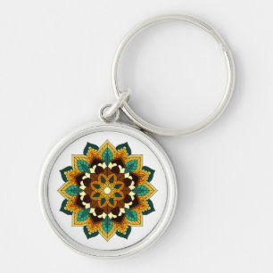 Porte-clés Mandala Motif 2002 en jaune et bronzette