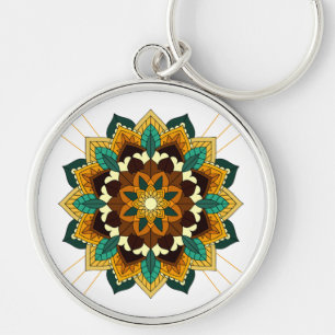 Porte-clés Mandala Motif 2002 en jaune et bronzette